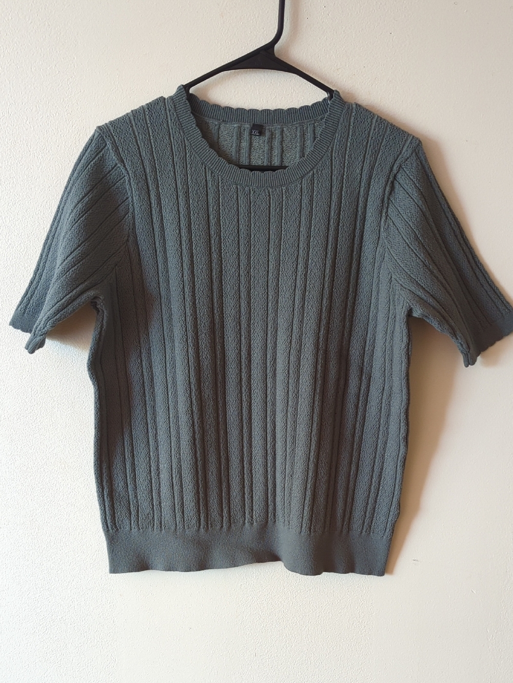 Ribbed Short Sleeve Knit Top - Slate Green XXL